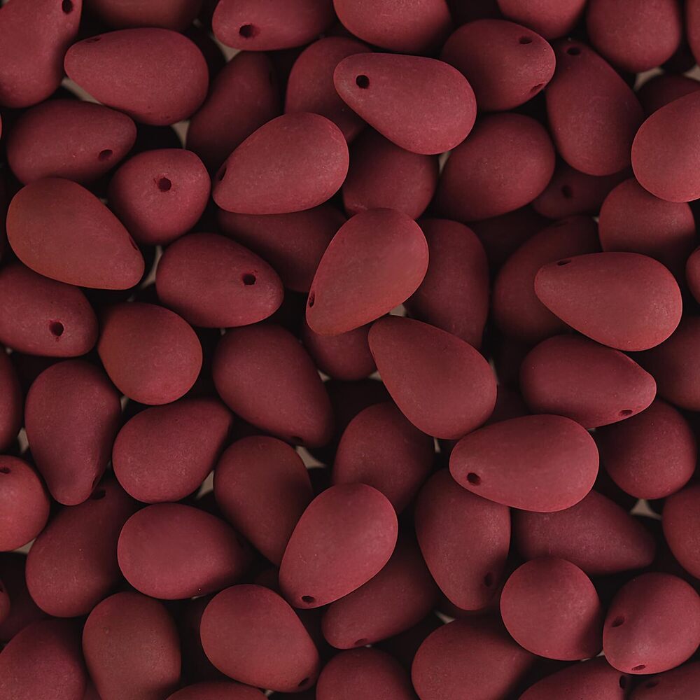 6507 Czech Glass Beads Drop Strand 6x9mm White Alabaster Velvet Maroon